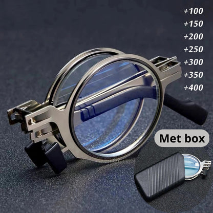 Faltbare Lesebrille mit Metallrahmen und Blaulichtfilter, runde oder eckige Form, mit Etui, Ansicht 3