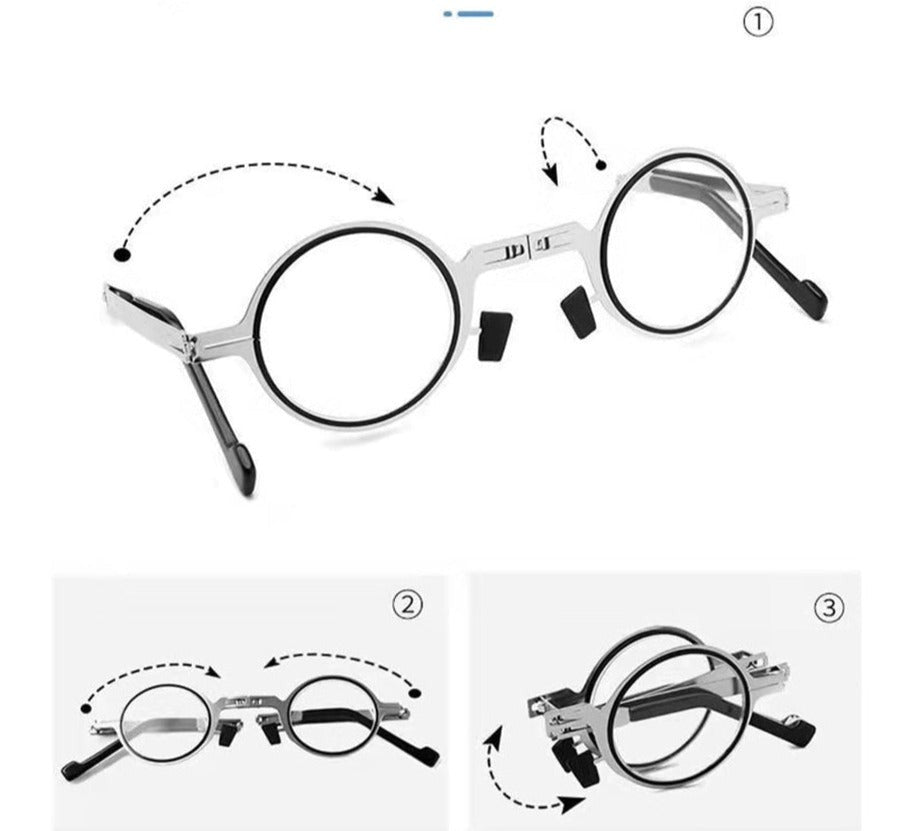 Faltbare Lesebrille mit Metallrahmen und Blaulichtfilter, runde oder eckige Form, mit Etui, Ansicht 5