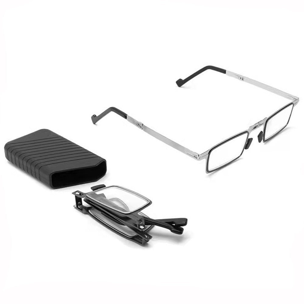 Faltbare Lesebrille mit Metallrahmen und Blaulichtfilter, runde oder eckige Form, mit Etui, Ansicht 6