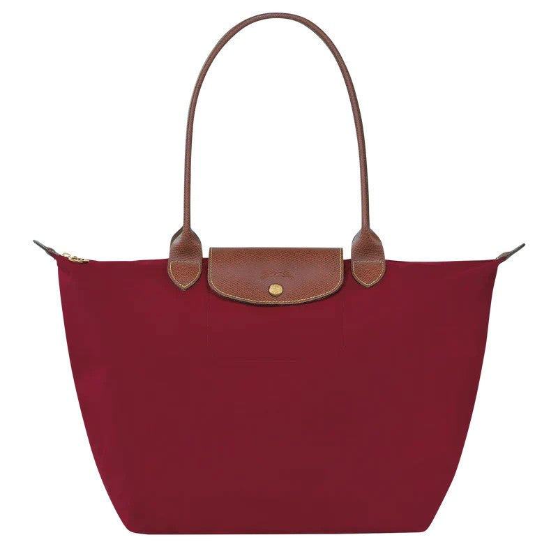 Faltbare Shopper-Tasche für Damen mit langen Henkeln und Klappverschluss in drei Größen in Rot