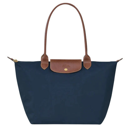 Faltbare Shopper-Tasche für Damen mit langen Henkeln und Klappverschluss in drei Größen in Dunkelblau