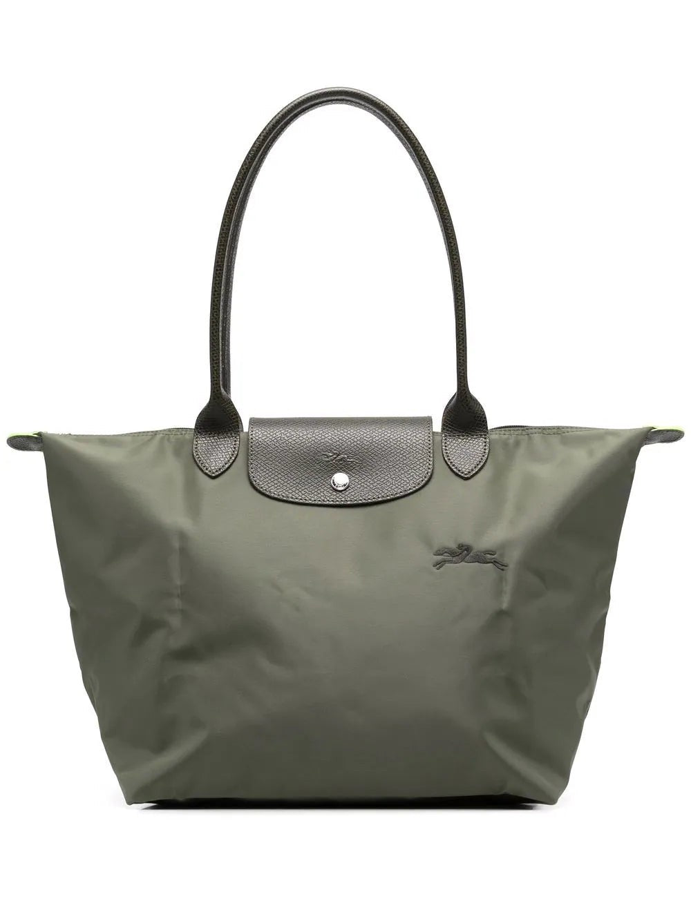 Faltbare Shopper-Tasche für Damen mit langen Henkeln und Klappverschluss in drei Größen in Dunkelgrün