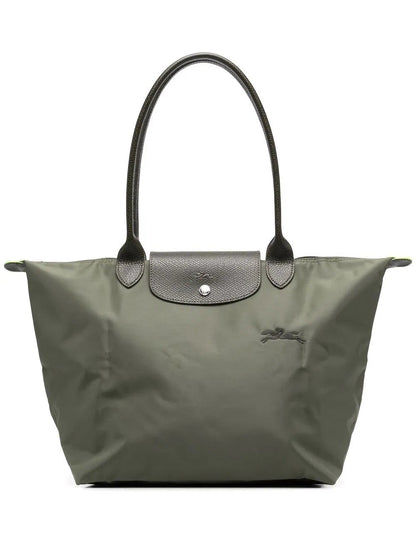 Faltbare Shopper-Tasche für Damen mit langen Henkeln und Klappverschluss in drei Größen in Dunkelgrün