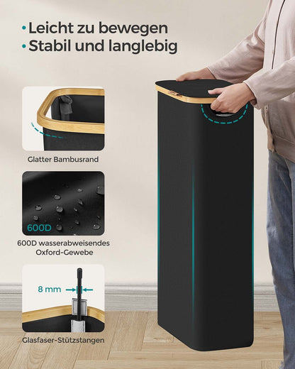 Faltbarer Wäschekorb mit Deckel, 65 Liter, herausnehmbarem Wäschesack und Bambusgriffen, Ansicht 9