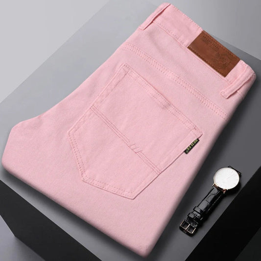 Farbige Herren-Jeans aus Stretch-Denim im Slim Fit mit klassischem Five-Pocket-Design in Pink