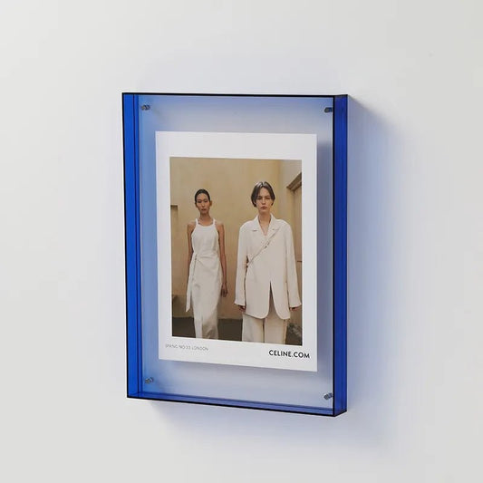 Farbiger Bilderrahmen aus Acryl zum Aufhängen oder Hinstellen für Fotos und Kunstdrucke in Blau