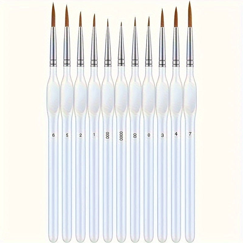 Feine Detailpinsel im 11er-Set mit Synthetikhaar und ergonomischem Griff für Acryl, Öl und Aquarell in 11er-Set Weiß