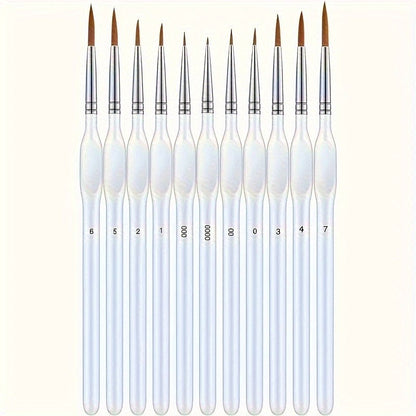 Feine Detailpinsel im 11er-Set mit Synthetikhaar und ergonomischem Griff für Acryl, Öl und Aquarell in 11er-Set Weiß