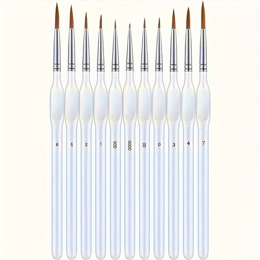 Feine Detailpinsel im 11er-Set mit Synthetikhaar und ergonomischem Griff für Acryl, Öl und Aquarell in 11er-Set Weiß