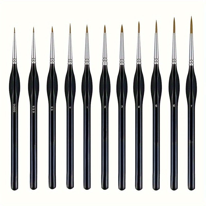 Feine Detailpinsel im 11er-Set mit Synthetikhaar und ergonomischem Griff für Acryl, Öl und Aquarell in 11er-Set Schwarz