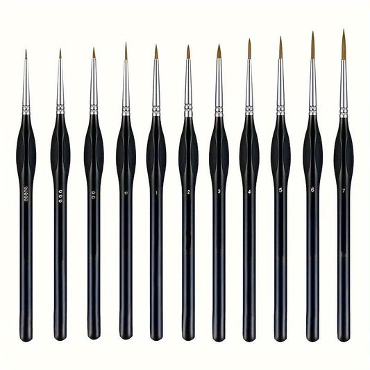 Feine Detailpinsel im 11er-Set mit Synthetikhaar und ergonomischem Griff für Acryl, Öl und Aquarell in 11er-Set Schwarz