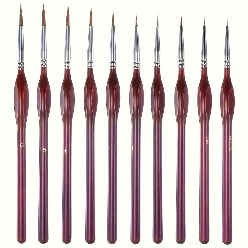 Feine Detailpinsel im 11er-Set mit Synthetikhaar und ergonomischem Griff für Acryl, Öl und Aquarell in 11er-Set Rot