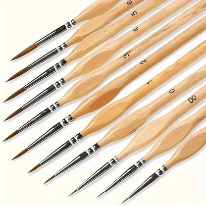 Feine Detailpinsel im 11er-Set mit Synthetikhaar und ergonomischem Griff für Acryl, Öl und Aquarell in 11er-Set Natur