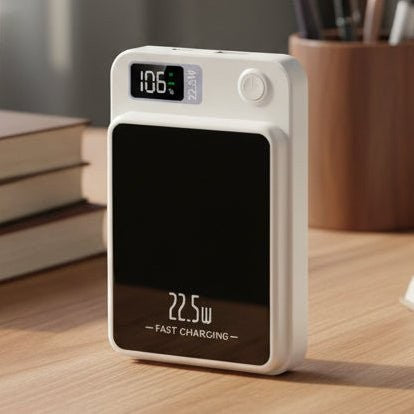 Flache Powerbank mit 20.000 mAh, Digitalanzeige und magnetischer Rückseite für unterwegs, Ansicht 5