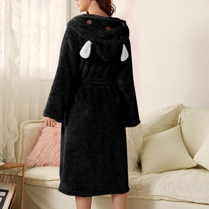 Flauschiger Damen-Bademantel aus Flanell mit Kapuze mit Tiermotiv, Gürtel und Taschen, Ansicht 18