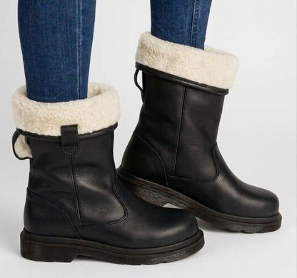 Gefütterte Damen-Stiefel aus Leder mit halbhohem Schaft, Anziehlaschen und Profilsohle, Ansicht 5