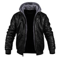 Gefütterte Herren-Lederjacke mit Kapuze, Reißverschlusstaschen und Rippbündchen für den Winter