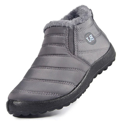 Gefütterte Winter-Slipper für Herren mit Fellkragen, wasserabweisendem Obermaterial und rutschfester Sohle in Grau