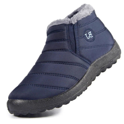 Gefütterte Winter-Slipper für Herren mit Fellkragen, wasserabweisendem Obermaterial und rutschfester Sohle in Blau