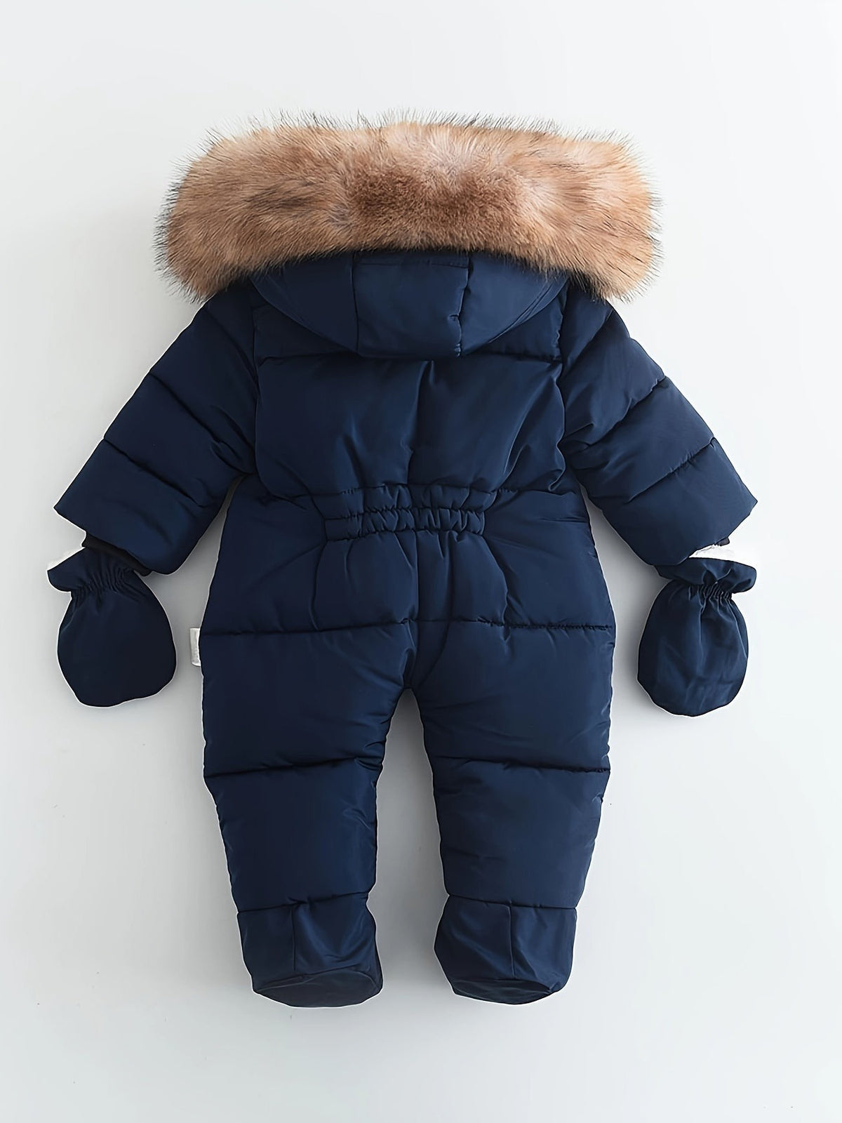 Gefütterter Baby-Schneeanzug mit Kunstfell-Kapuze, Fäustlingen und Reißverschluss, Ansicht 7