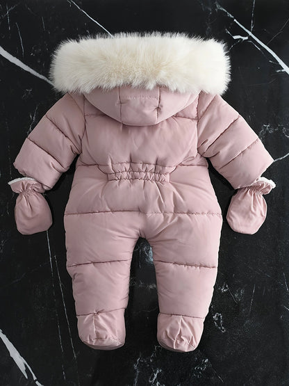 Gefütterter Baby-Schneeanzug mit Kunstfell-Kapuze, Fäustlingen und Reißverschluss, Ansicht 8