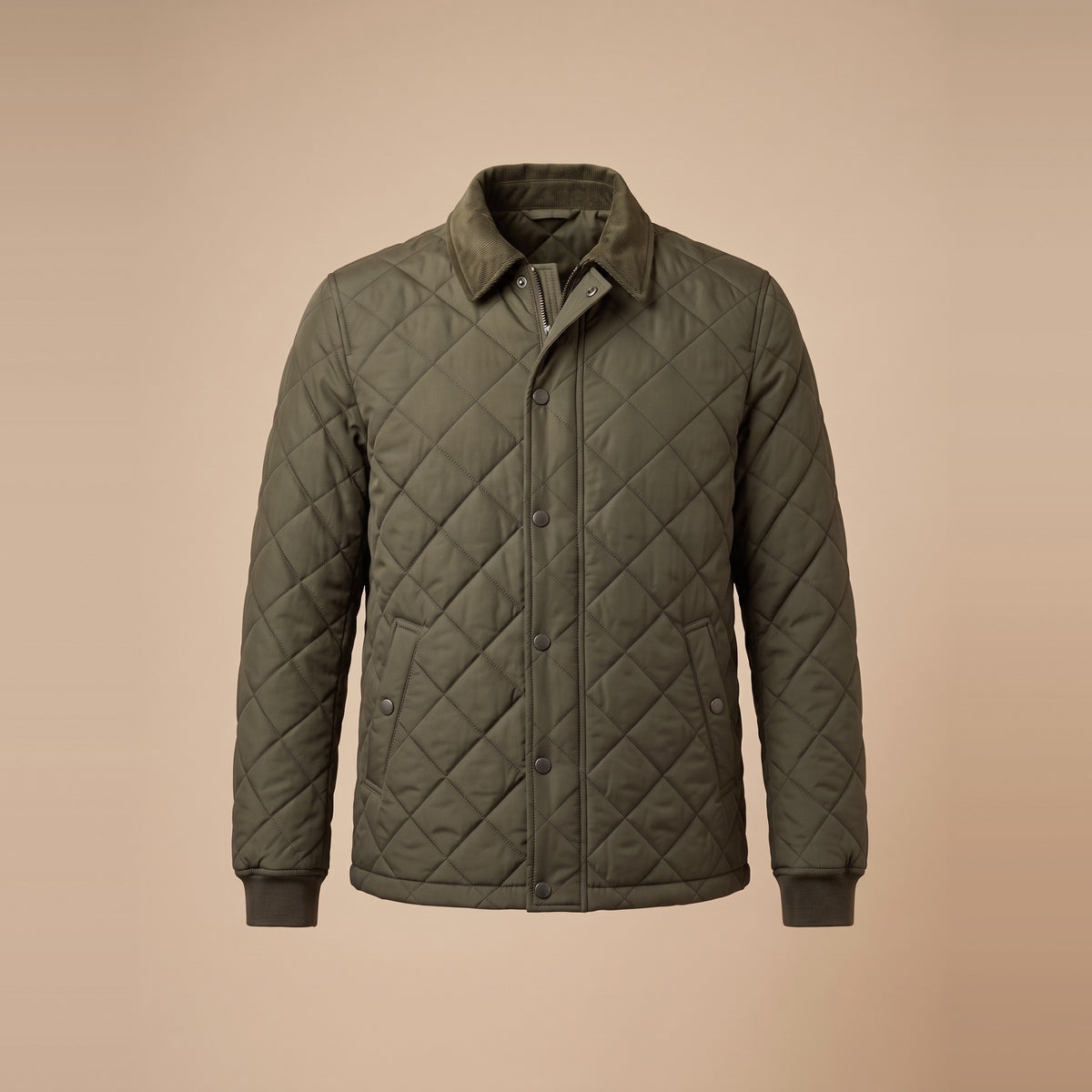 Gesteppte Herrenjacke mit Rautensteppung in Oliv, Vorderansicht