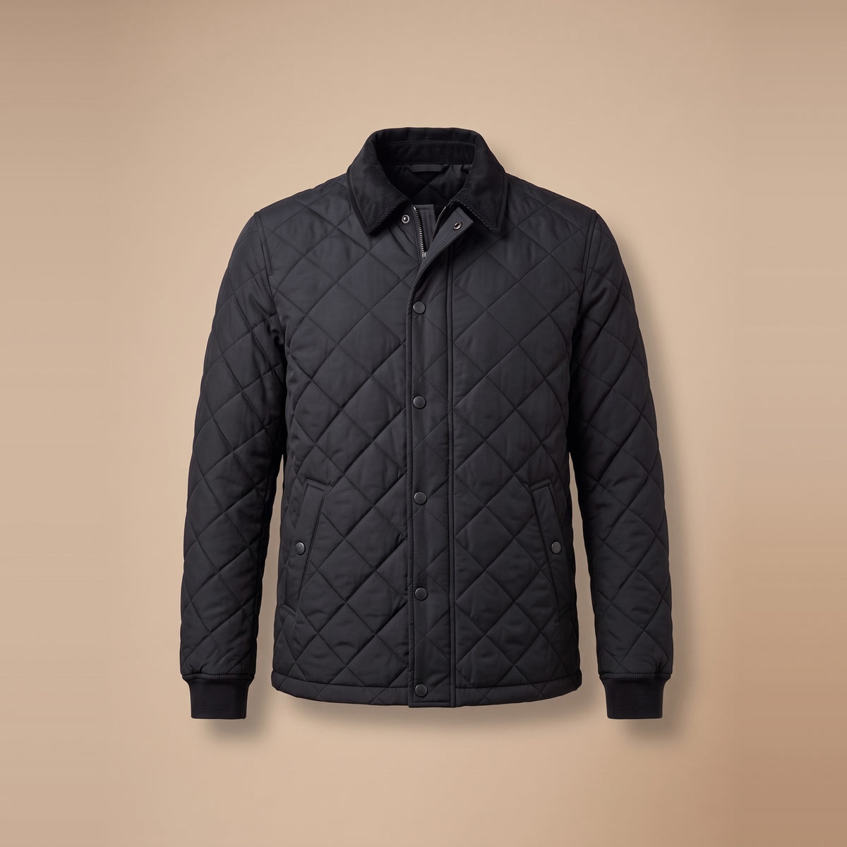 Gesteppte Herrenjacke mit Rautensteppung in Schwarz, Vorderansicht