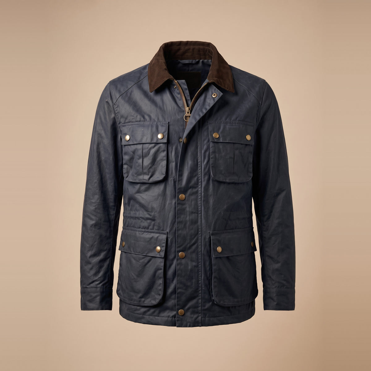 Gewachste Herren-Feldjacke in Navy, Vorderansicht