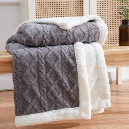 Gewichtsdecke aus Sherpa-Fleece mit Glasperlenfüllung und Zopfmuster für Sofa und Bett in Grau