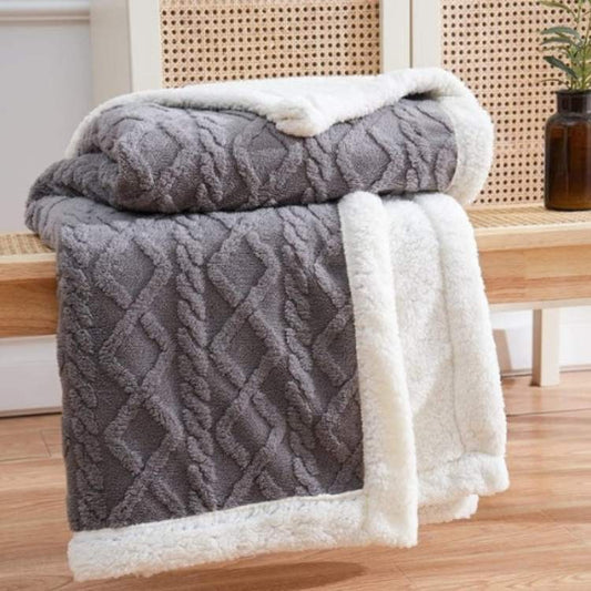 Gewichtsdecke aus Sherpa-Fleece mit Glasperlenfüllung und Zopfmuster für Sofa und Bett in Grau