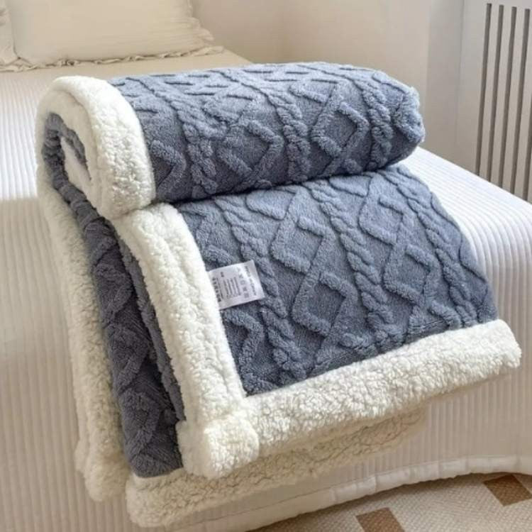 Gewichtsdecke aus Sherpa-Fleece mit Glasperlenfüllung und Zopfmuster für Sofa und Bett in Blau