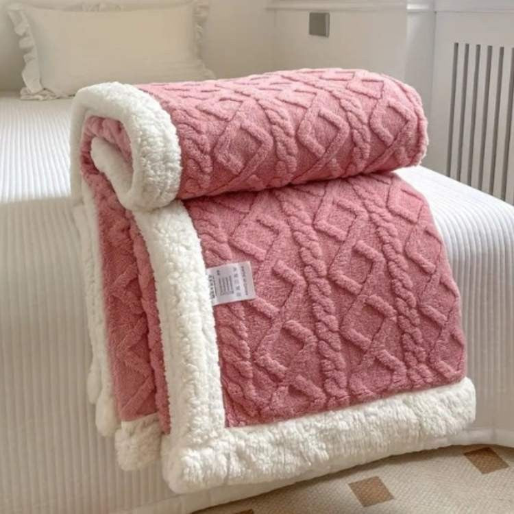 Gewichtsdecke aus Sherpa-Fleece mit Glasperlenfüllung und Zopfmuster für Sofa und Bett in Rosa