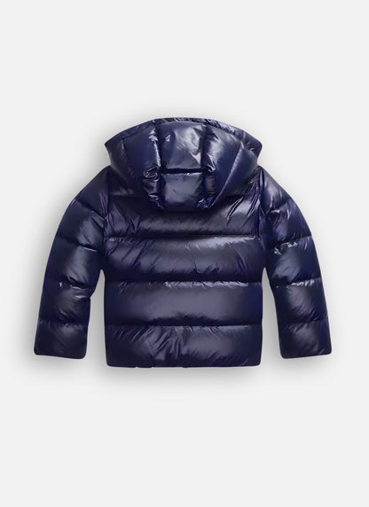 Glänzende Damen-Pufferjacke mit Kapuze, Reißverschluss und Eingrifftaschen für den Winter, Ansicht 5