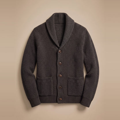 Herren-Strickjacke mit Schalkragen in Anthrazit, Vorderansicht