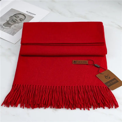 Großer weicher Damen-Schal mit Fransen für Herbst und Winter in Rot