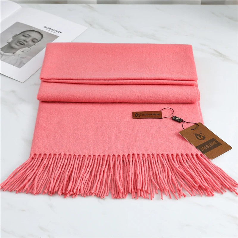 Großer weicher Damen-Schal mit Fransen für Herbst und Winter in Pink