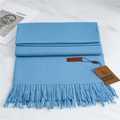 Großer weicher Damen-Schal mit Fransen für Herbst und Winter in Blau