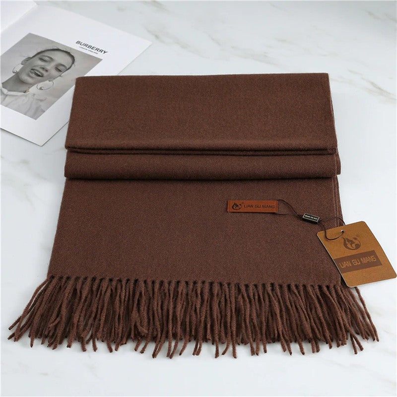 Großer weicher Damen-Schal mit Fransen für Herbst und Winter in Kaffeebraun
