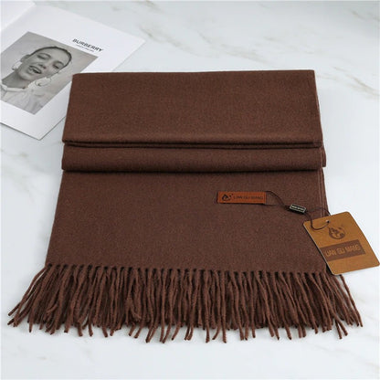 Großer weicher Damen-Schal mit Fransen für Herbst und Winter in Kaffeebraun
