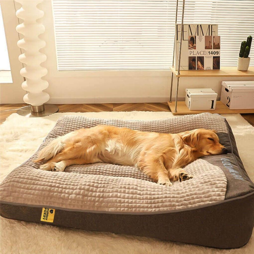 Großes Hundebett mit dickem Schaumstoffkissen, kratzfestem Stoff und abnehmbarem Bezug in Braun