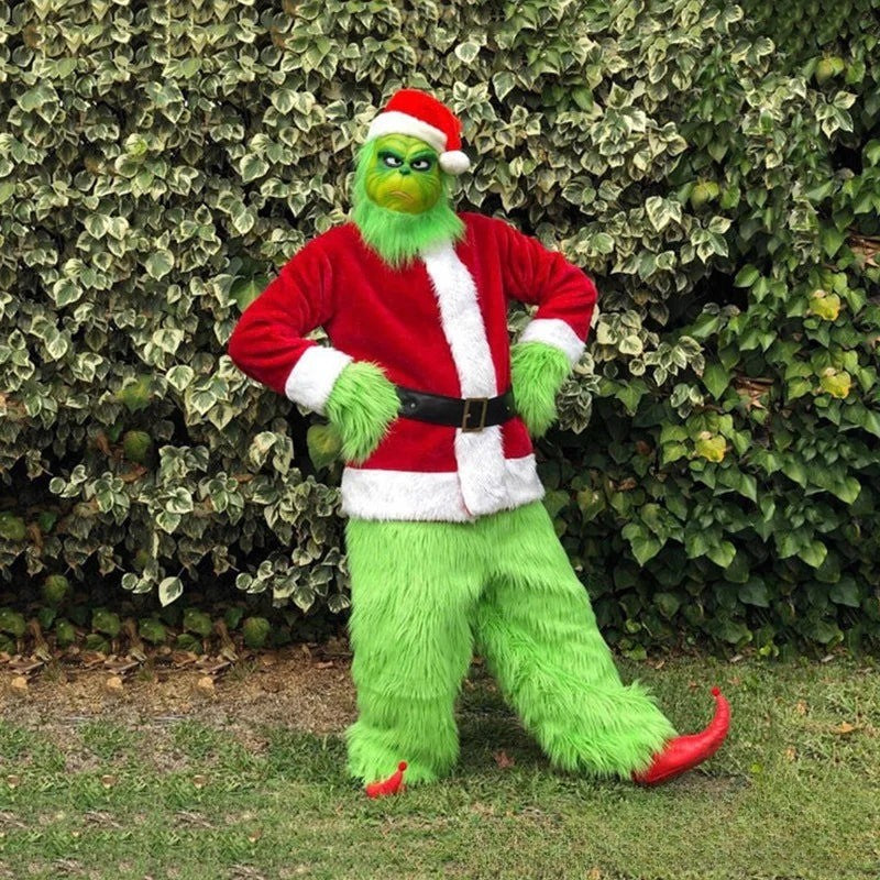 Grünes Weihnachtsmonster-Kostüm mit Maske, Weihnachtsmütze und Handschuhen für Erwachsene, Ansicht 3