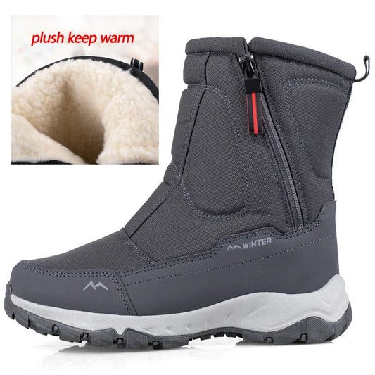 Halbhohe Winterstiefel mit Plüschfutter, seitlichem Reißverschluss und rutschfester Profilsohle in Grau