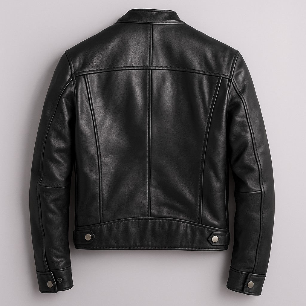 Herren-Bikerjacke in Lederoptik mit Stehkragen und vier Reißverschlusstaschen in Slim Fit, Ansicht 4