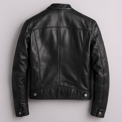 Herren-Bikerjacke in Lederoptik mit Stehkragen und vier Reißverschlusstaschen in Slim Fit, Ansicht 4