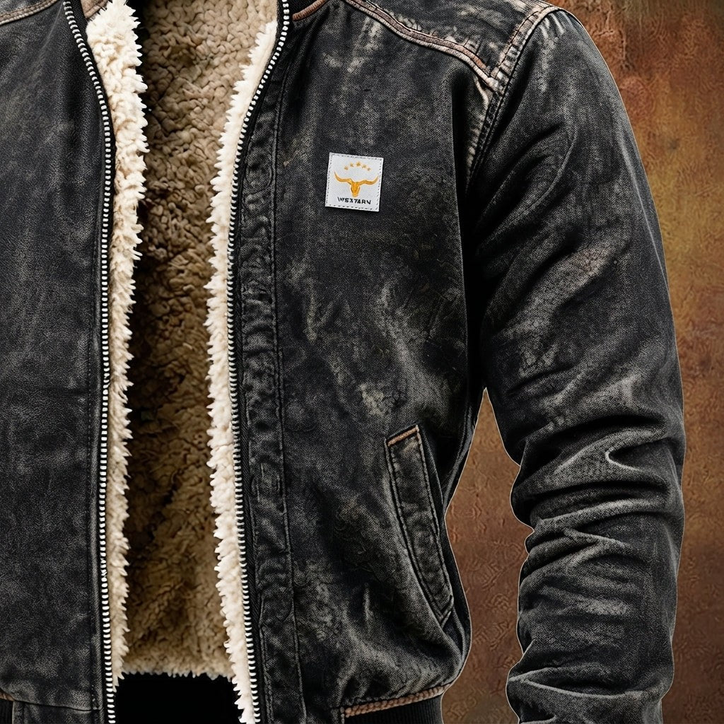 Herren-Bomberjacke im Used-Look mit Teddyfutter, Stehkragen und Rippbündchen, Ansicht 4