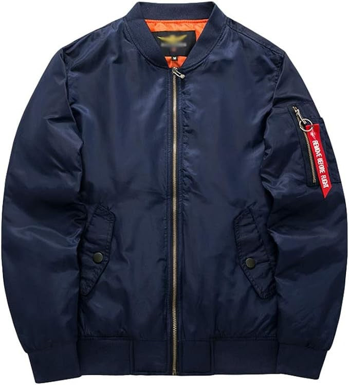 Herren-Bomberjacke mit wattiertem Futter, Rippbündchen und Ärmeltasche in Dunkelblau