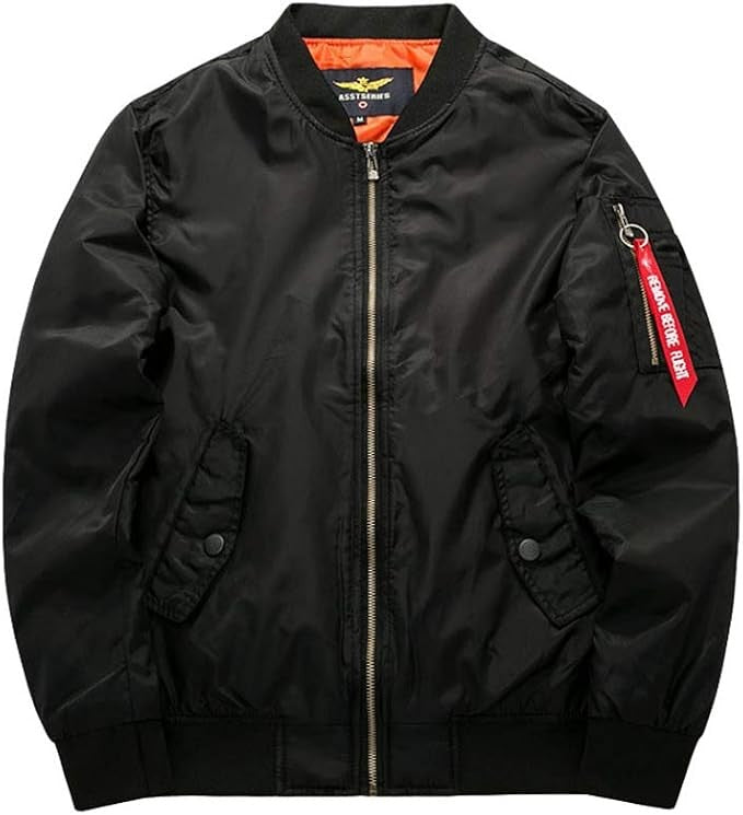 Herren-Bomberjacke mit wattiertem Futter, Rippbündchen und Ärmeltasche in Schwarz
