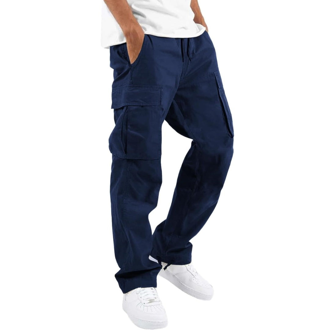 Herren-Cargohose mit Seitentaschen, Kordelzug am Bund und Tunnelzug am Saum in Marineblau