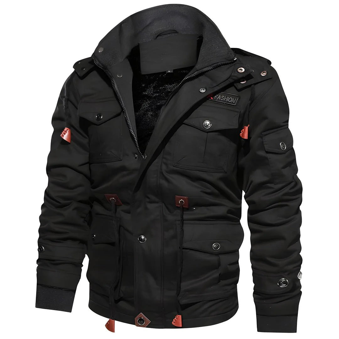 Herren-Feldjacke mit Plüschfutter, Pattentaschen, Ärmeltasche und Taillenzug, Ansicht 4