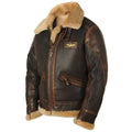 Herren-Fliegerjacke aus Lammleder mit Shearling-Futter, Fellkragen und Riemen am Kragen